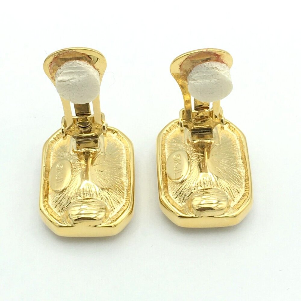 KENNETH JAY LANE multicolor rhinestone clip earrings - vtg gold-tone rectangular - Picture 9 of 9